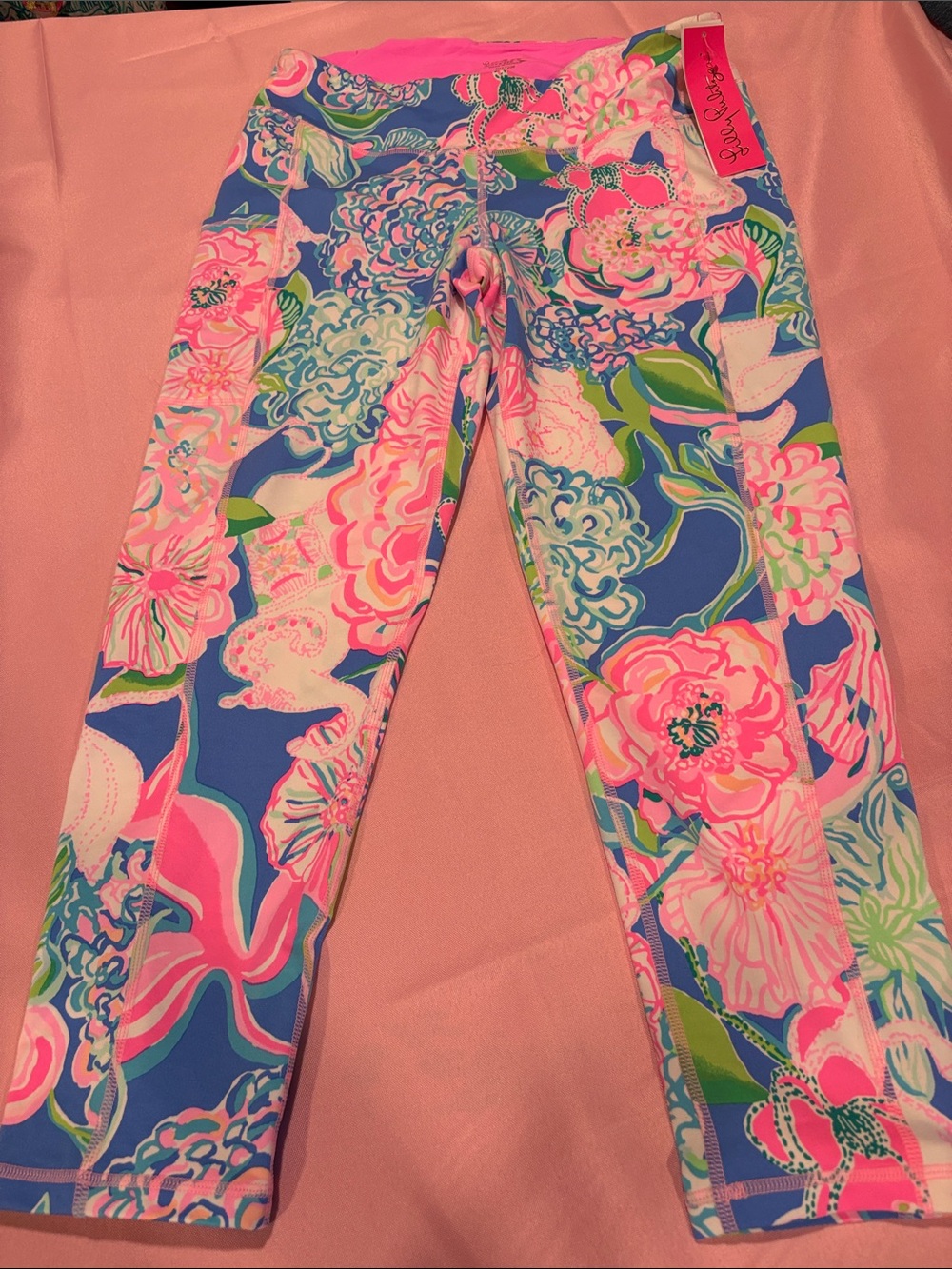 Lilly Pulitzer Weekender Midi Leggings Peony For Your Thoughts UPF 50+ L NWT